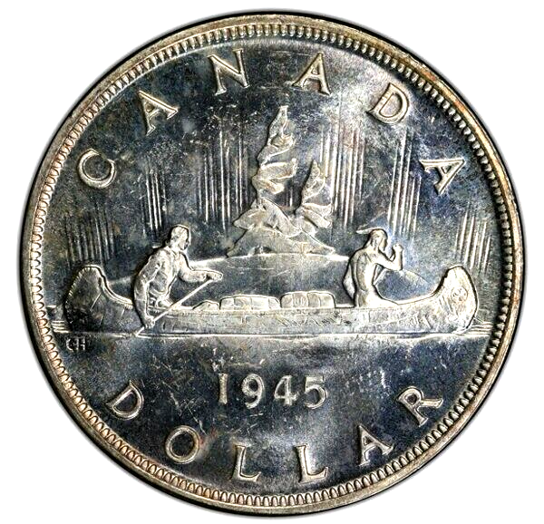1945 CANADA SILVER DOLLAR, PCGS MS63, LOW-MINTAGE & SCARCE!