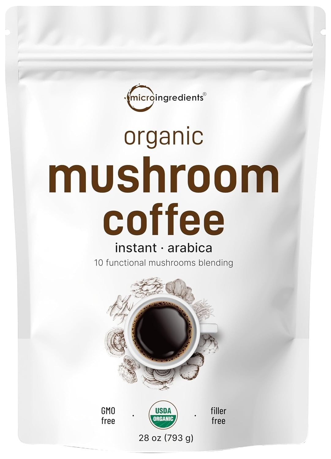 【28 Ounce】Micro Ingredients Organic Instant 10 in 1 Mushroom Coffee Powder