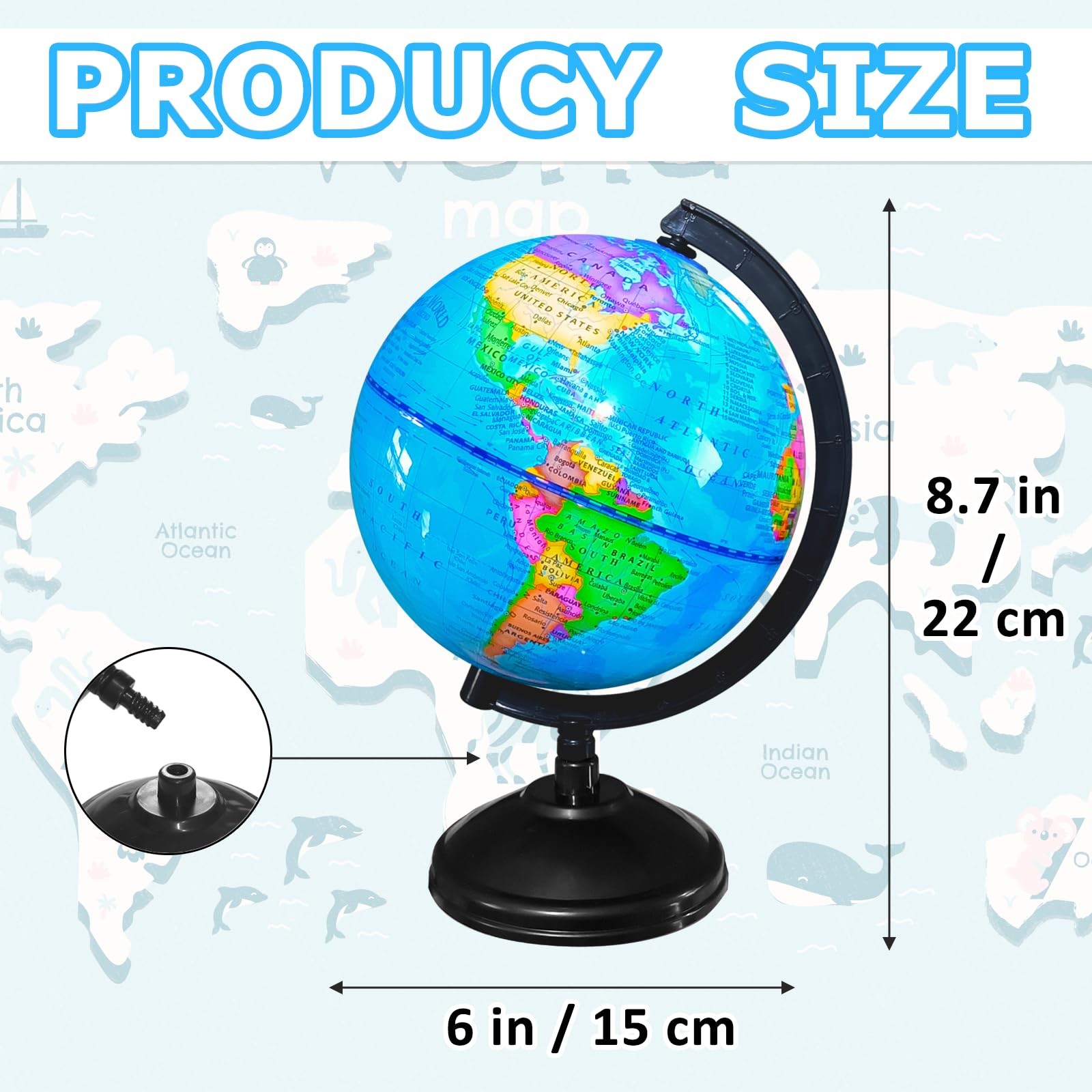 WORLD GLOBE EARTH Map Rotating Geography Ocean Classroom Learning Desktop