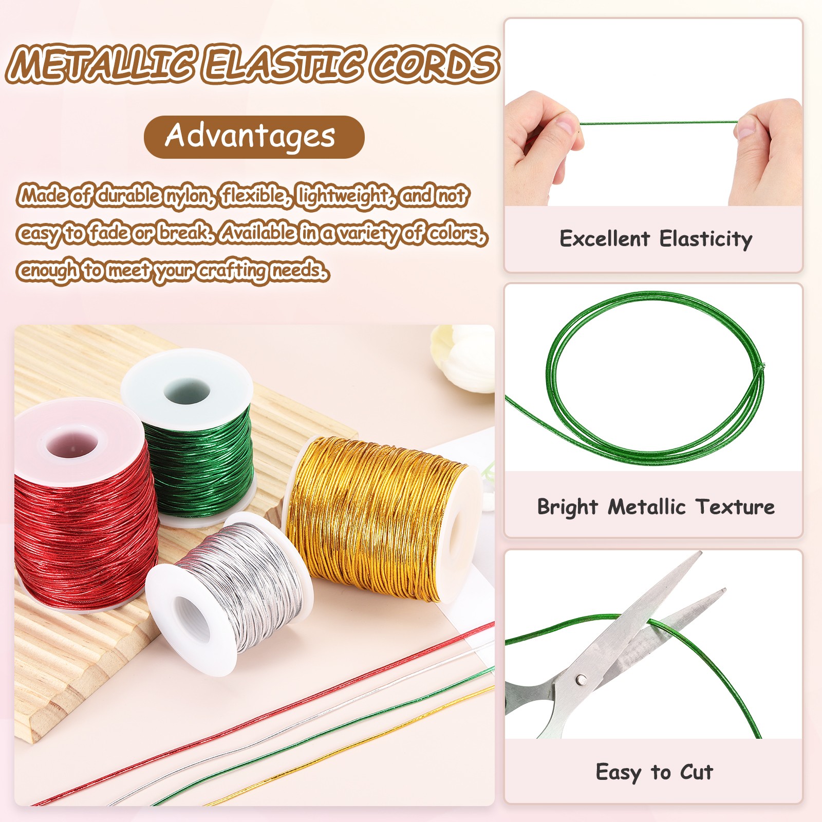 1.5mm Metallic Elastic Cords,Green, 109 Yards Each