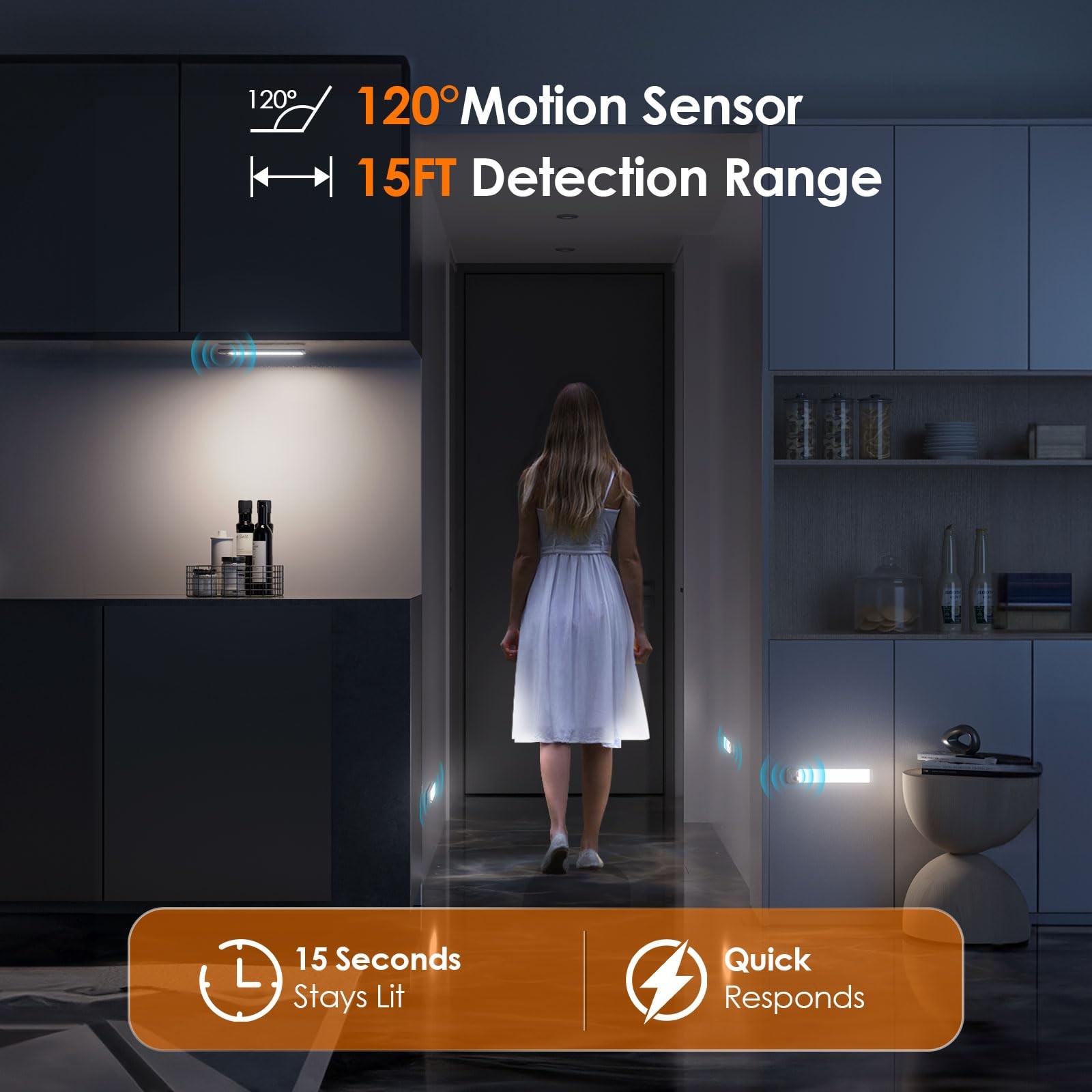 8.5" Under Cabinet Lighting 6 Pack, 3 Colors, Motion Sensor Light Indoor,48 L...