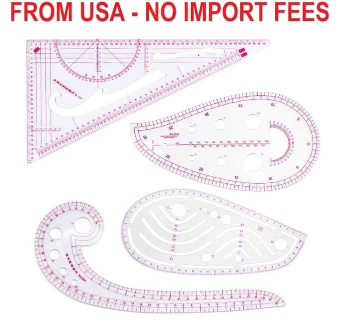 Fashion Clear Metric Sewing Ruler Set, French Curve Pattern Making Ruler Kit for