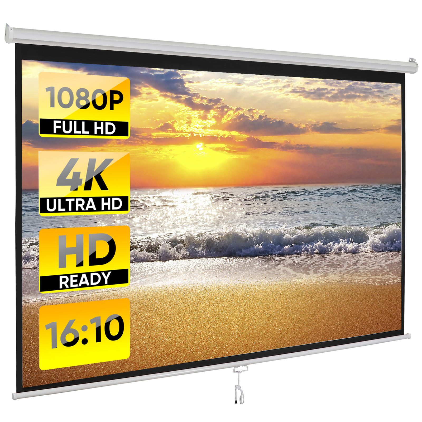 100"Manual Projection Screen Pull Down 16:10 HD Projector 4K Widescreen for Home