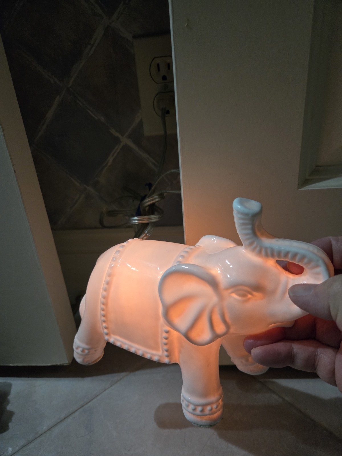 White Ceramic Elephant Night Light Tested Works