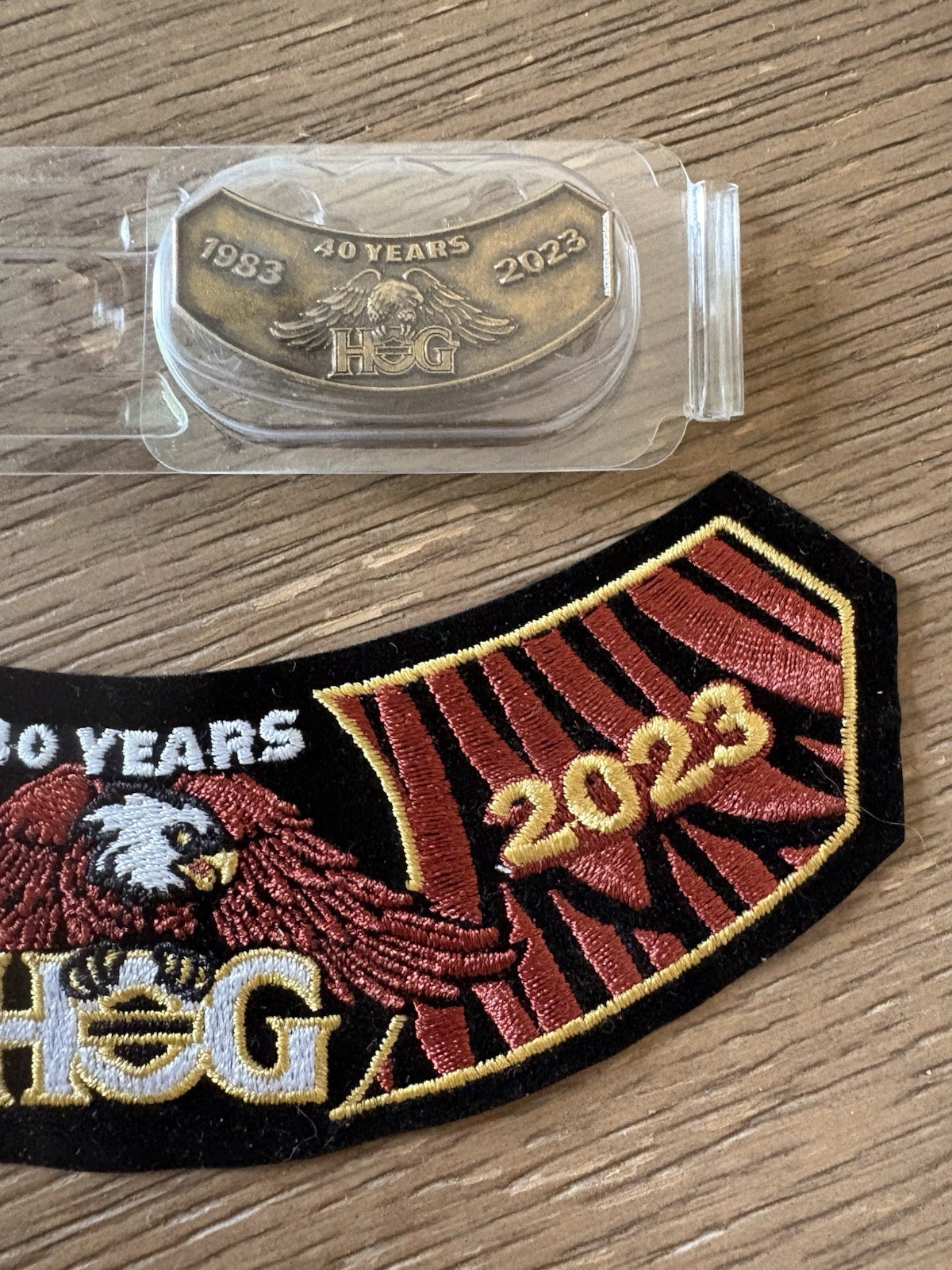 Harley Davidson HOG 2023 Rocker Pin & Patch Set 40 Years