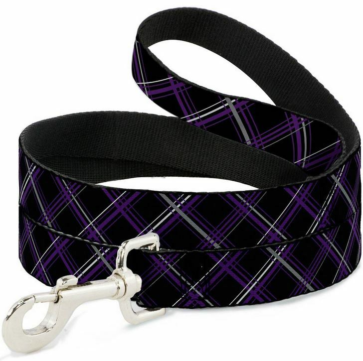 Plaid Black, Purple & Gray Dog Leash by Buckle-Down