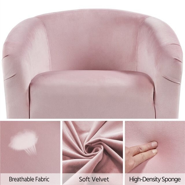 Pink Accent Barrel Chair Rounded Comfortable Velvet Wood leg Living Room Bedroom