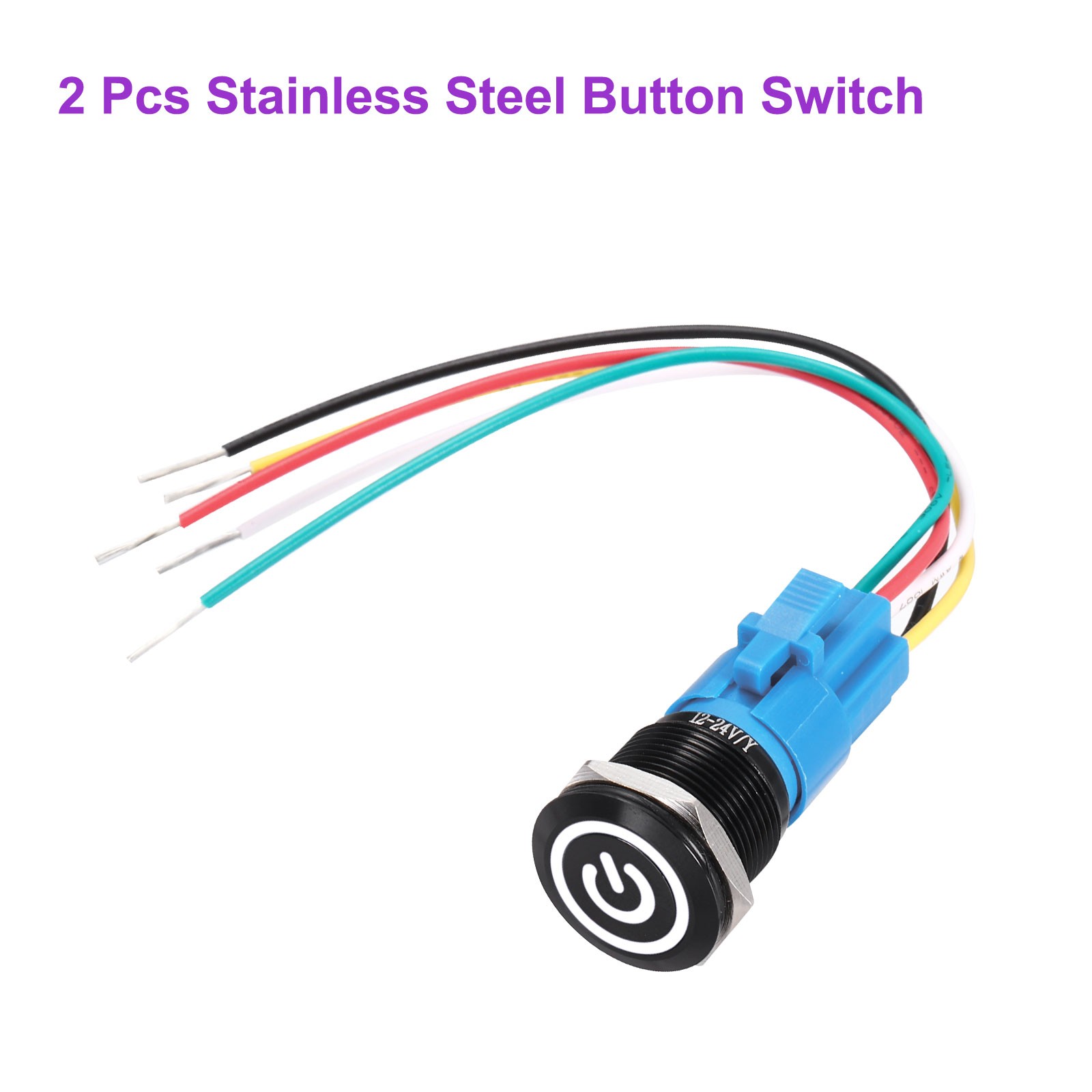 2pcs 22mm Push Button Switch, IP66 1NO1NC locking White Switch, Flat Black