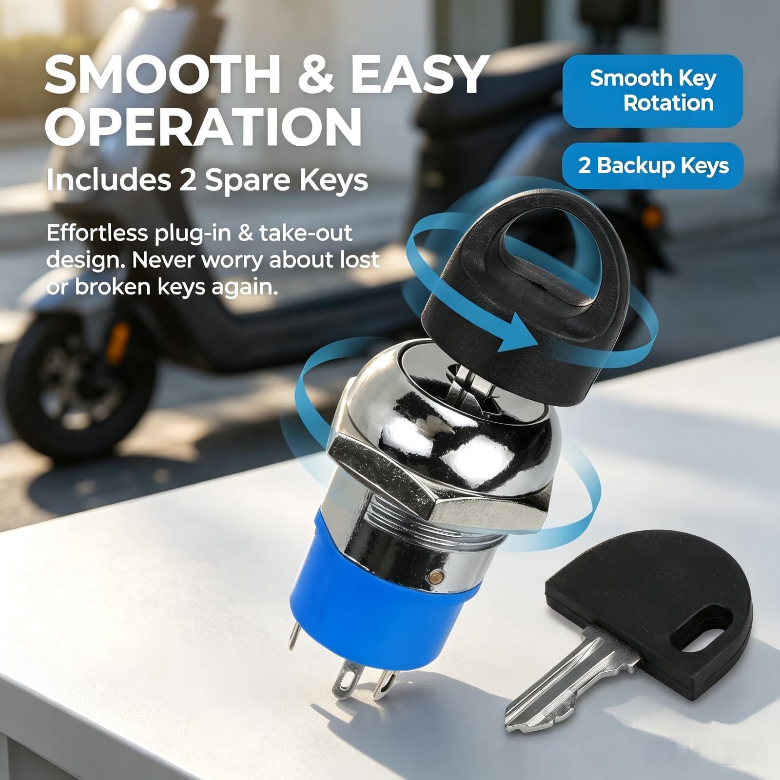 Ignition Switch with 2 Keys, Easy Pull Mobility Scooter Replacement Switch | Com