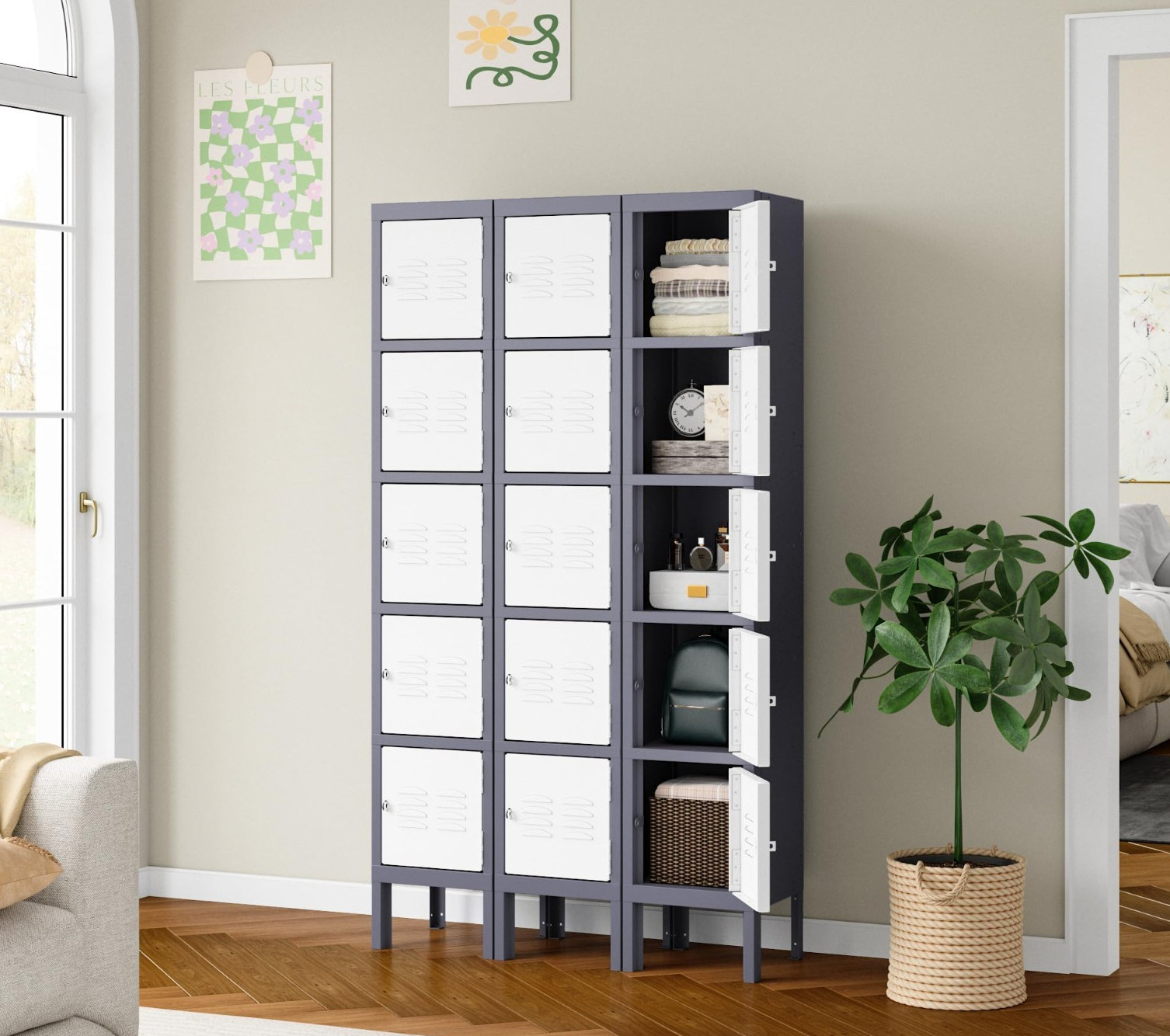 Metal Locker with 5 Doors, 5 Tier Locker Storage Cabinets for School, Gym, Home