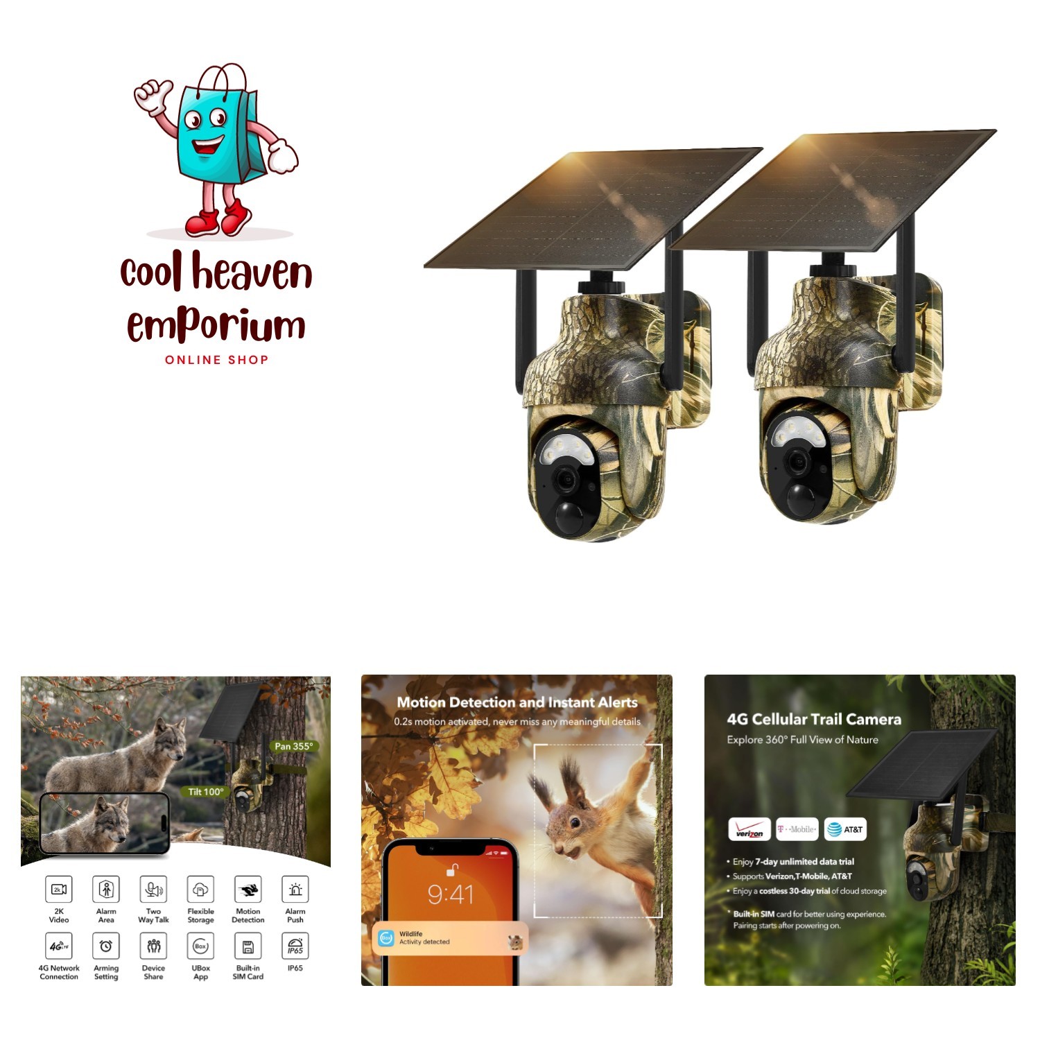 Motion Activated 2K Cellular Trail Camera 2-Pack: Solar Powered & Remote Control