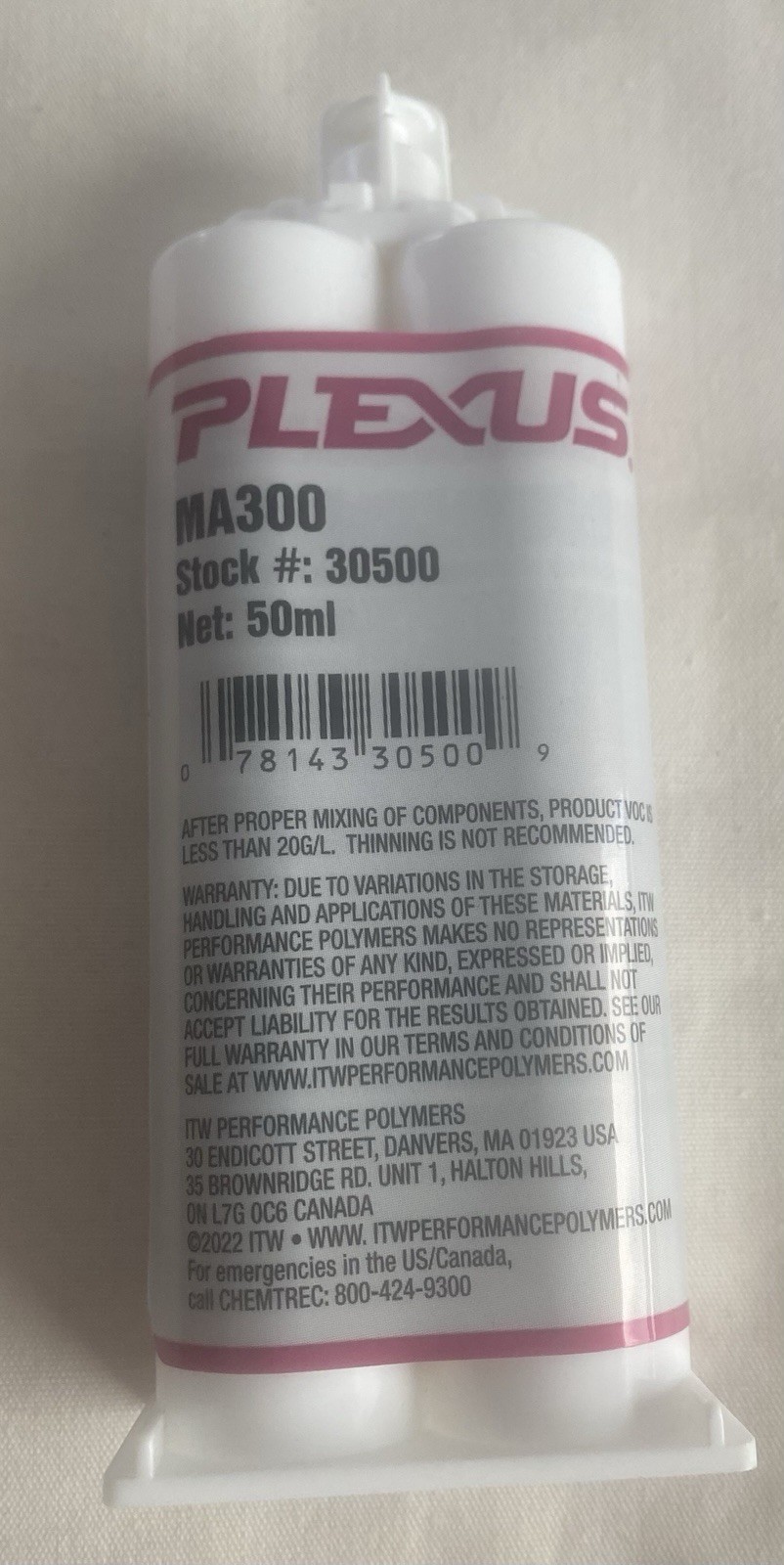 Plexus MA300 Adhesive 30500 50ml Twin Cartridge Box of 12 Industrial Glue Epoxy