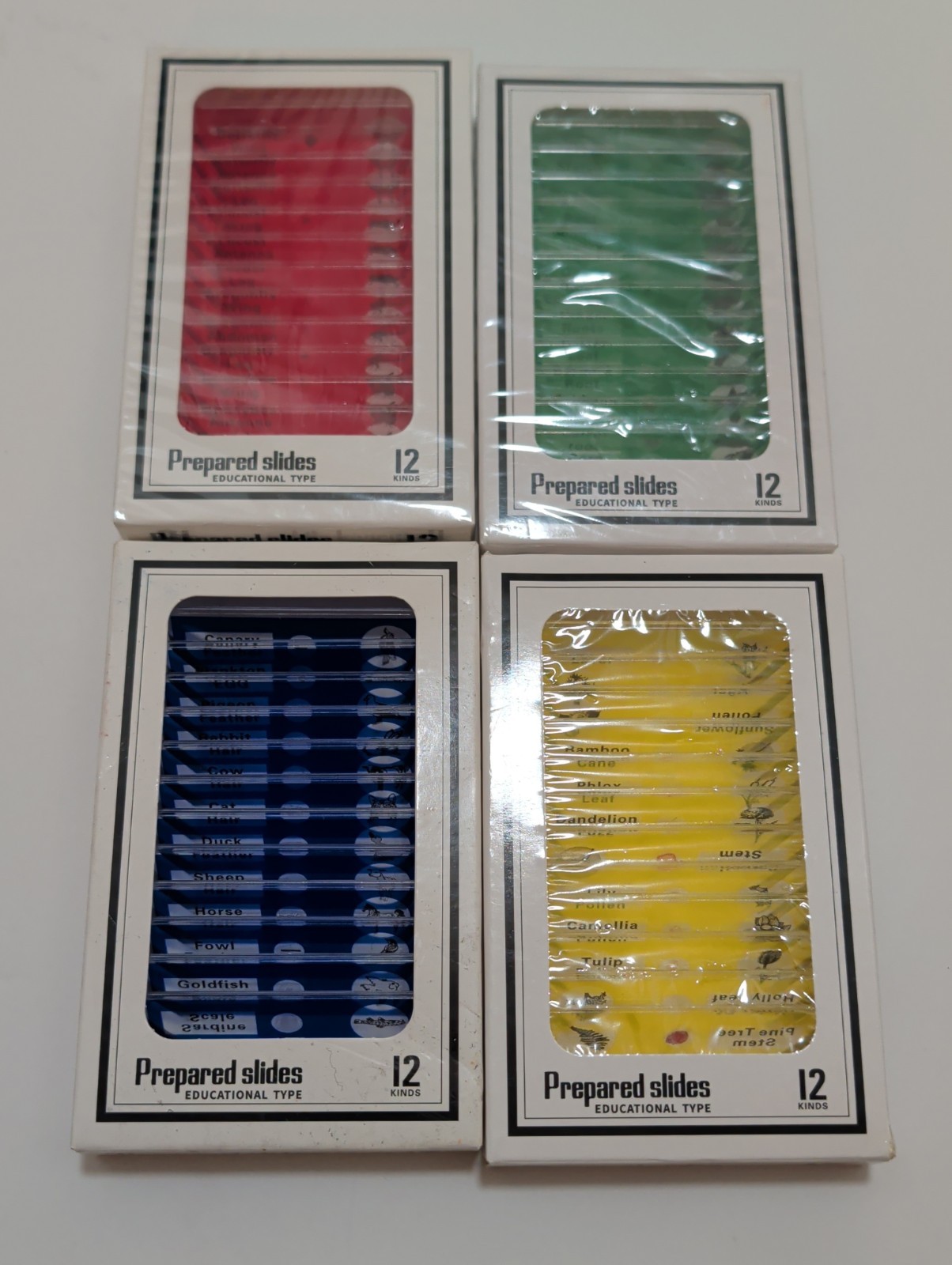 Prepared Microscope Slides Educational Type 12 Kinds - Lot Of 4 New/Used