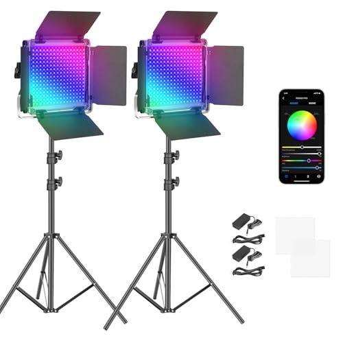 NEEWER 2 Pack 660 PRO RGB LED Video Light with App Control Tripod Stand Kit,