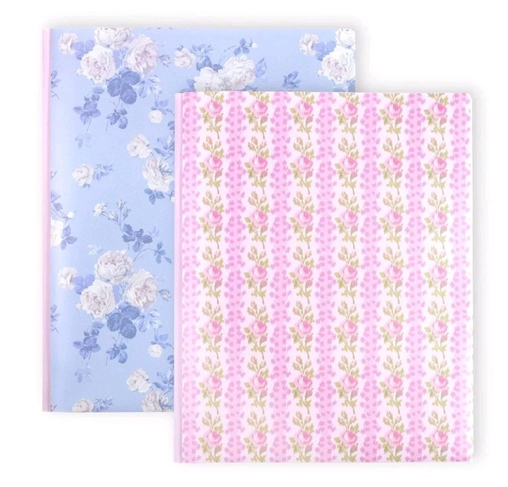 LoveShackFancy Yoobi Poly Folder 2 Pack Blue Pink Floral  3 Prong Portfolio
