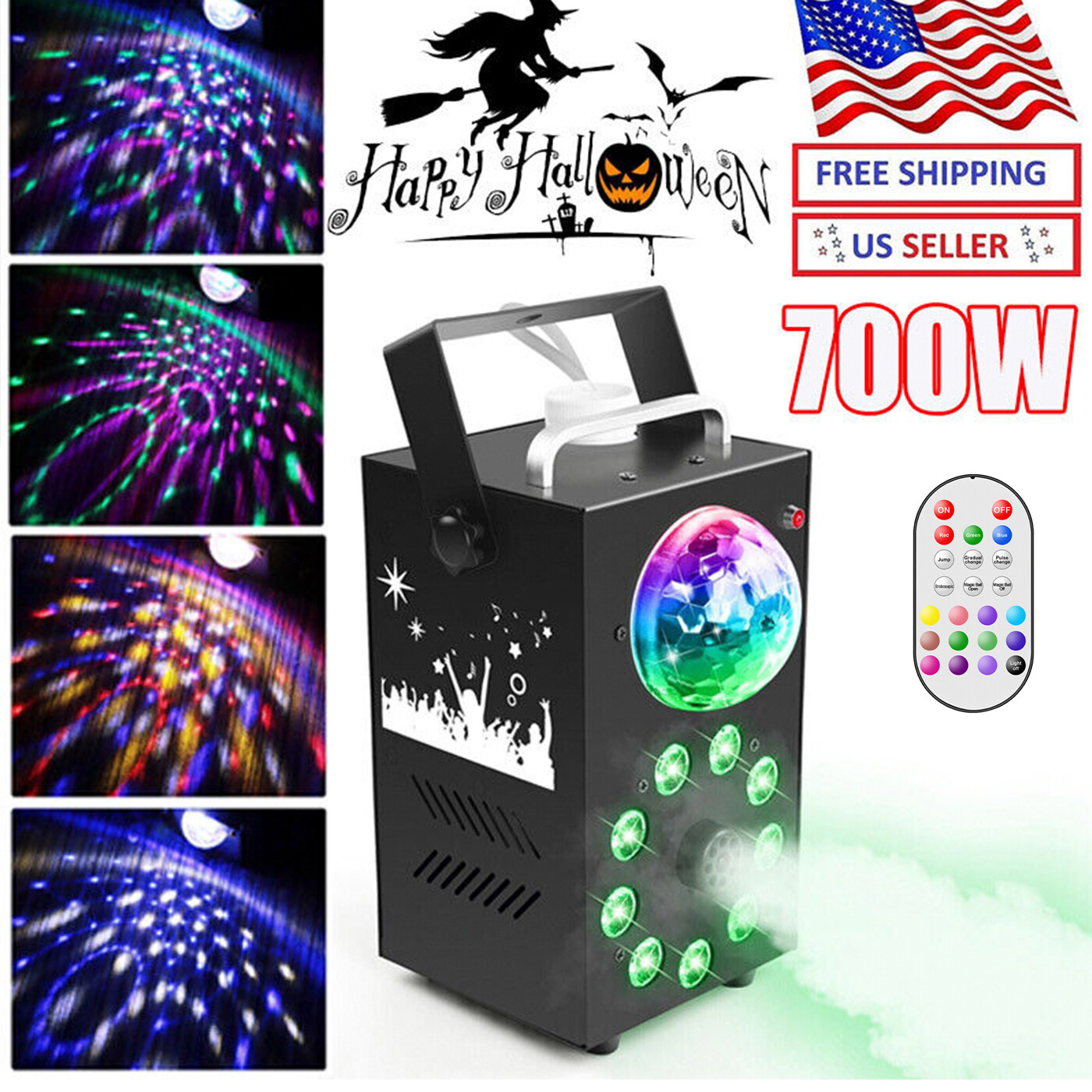 700W Smoke Fog Machine LED RGB Stage Disco DJ Party Wedding Show Light +Remote