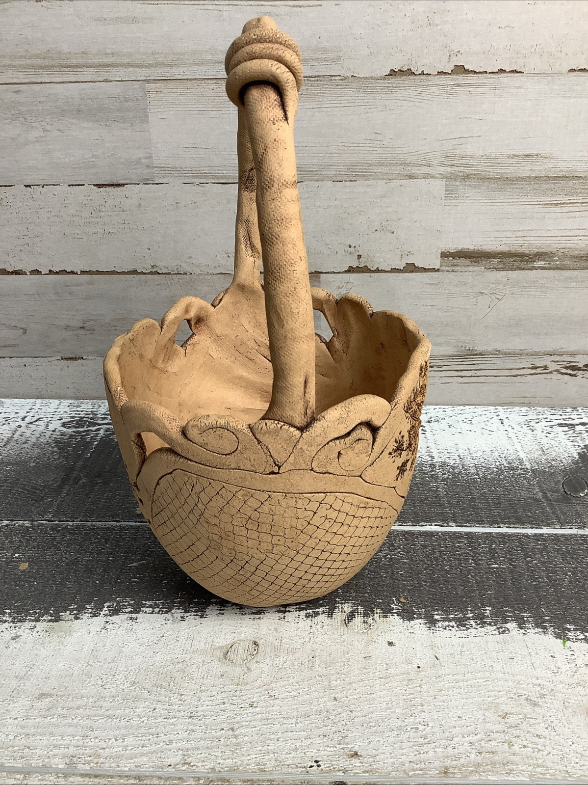 Stoneware Basket Sharon Jackson Hand Made 9" Tall