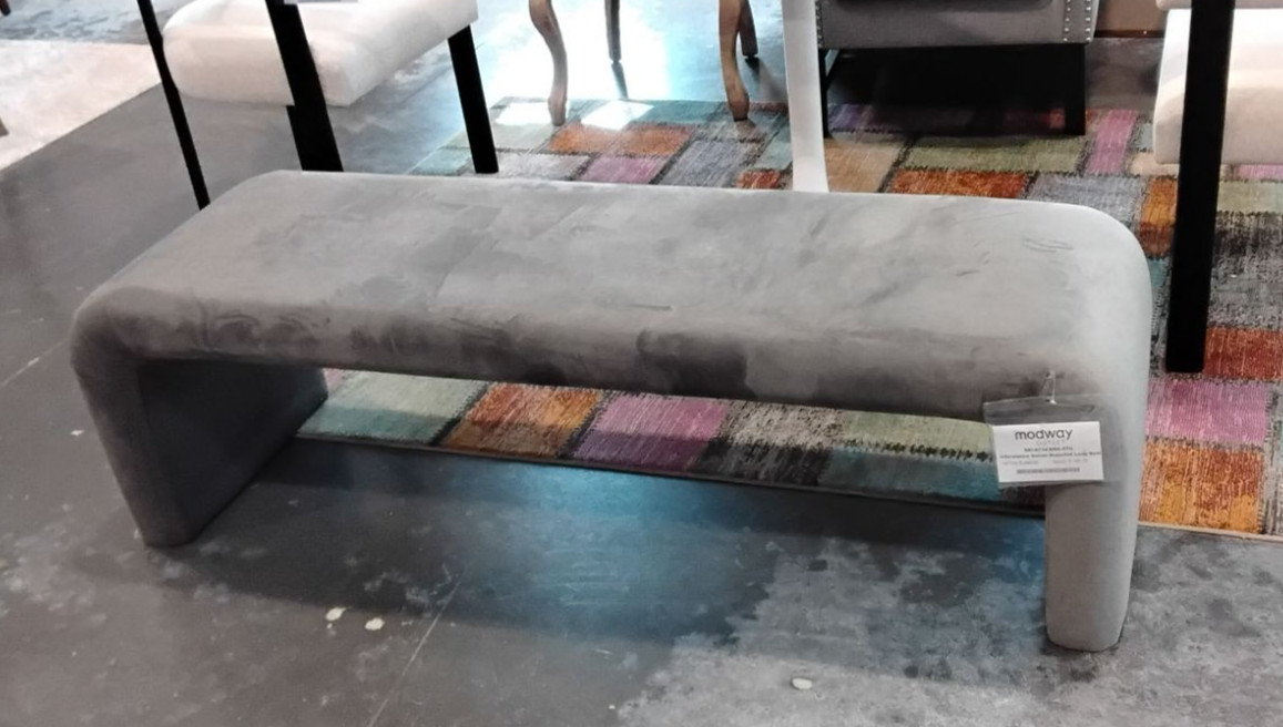 Koda Performance Velvet Waterfall Long Bench in Brass Storm Gray