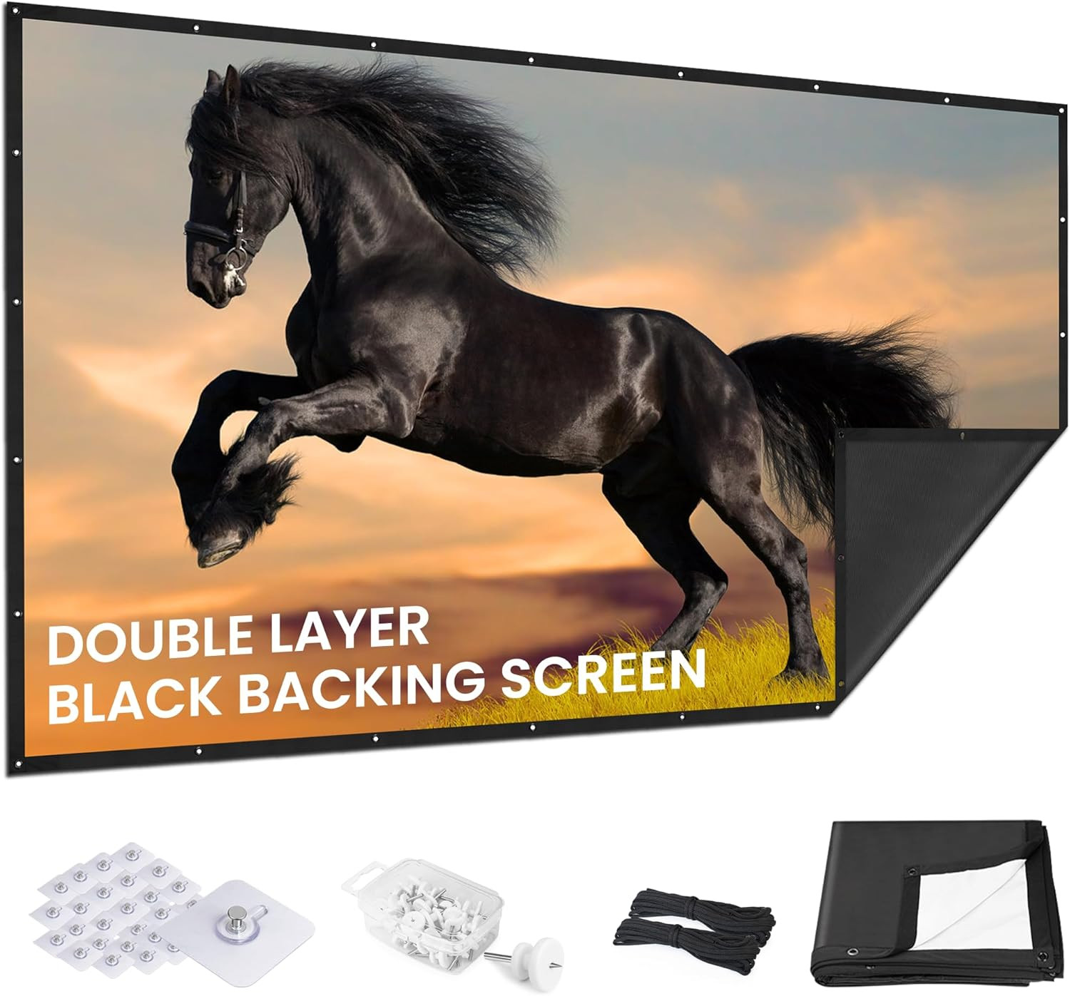 100 Inch Projector Screen Upgraded- Black Backing, Straight Edges, Foldable, Was