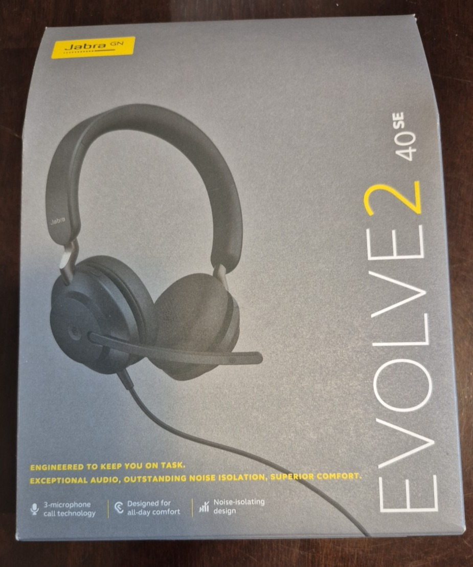 Jabra Evolve2 40 SE Wired Stereo Noise-Cancelling Headset Brand New - Sealed Box