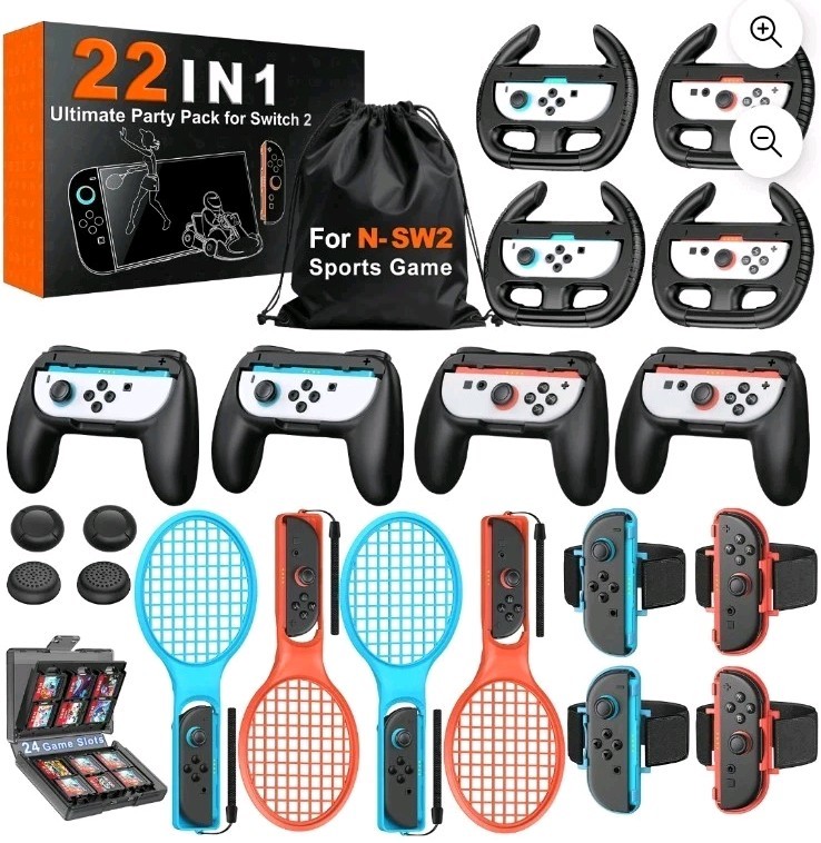 22-in-1 Family Party Kit Sports Accessories Bundle for Nintendo Switch 2 w/ Bag