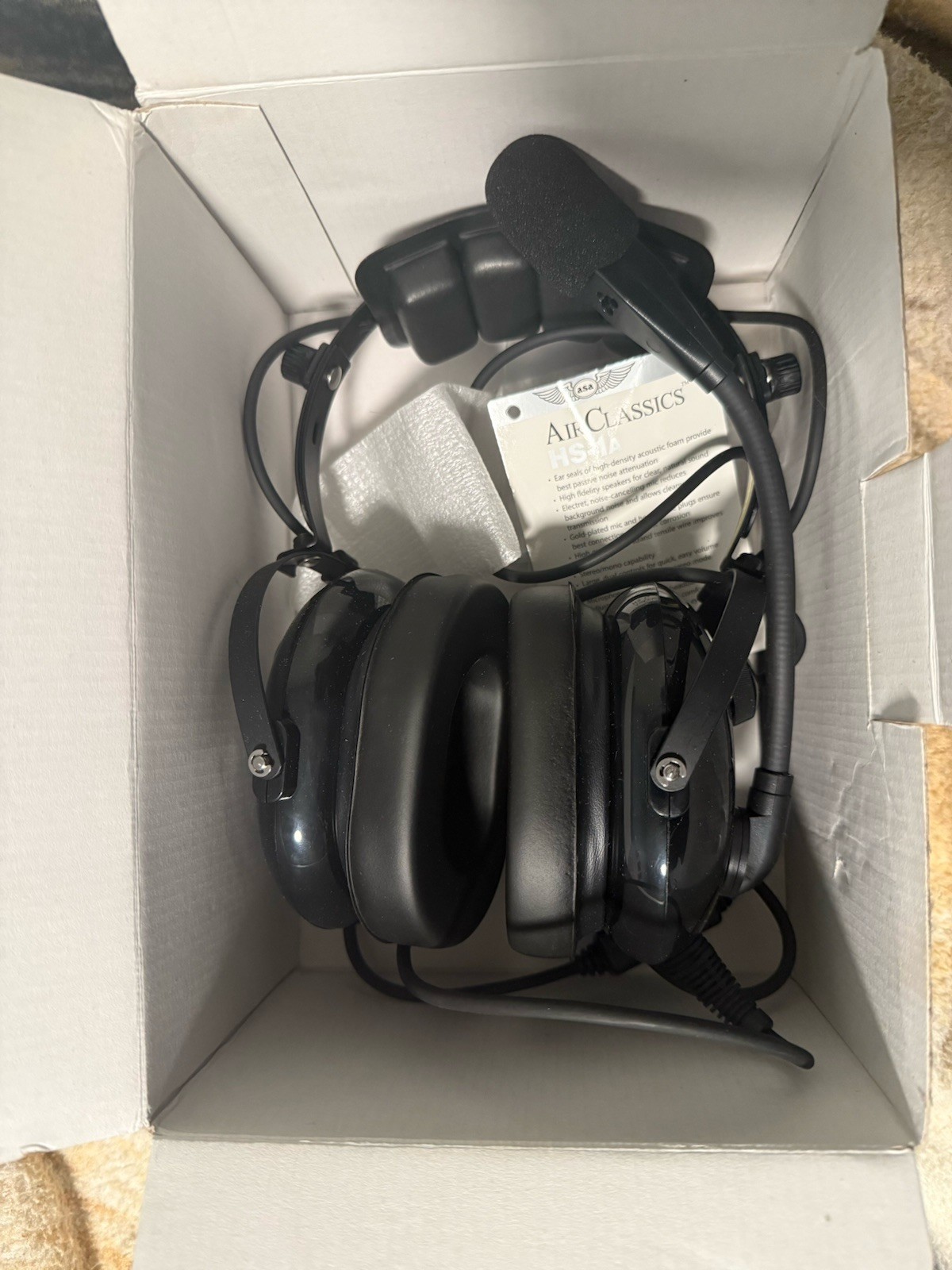 Asa Air Classics HS-1A Aviation Headset Two-Prong Plug Black Pilot (Mint)