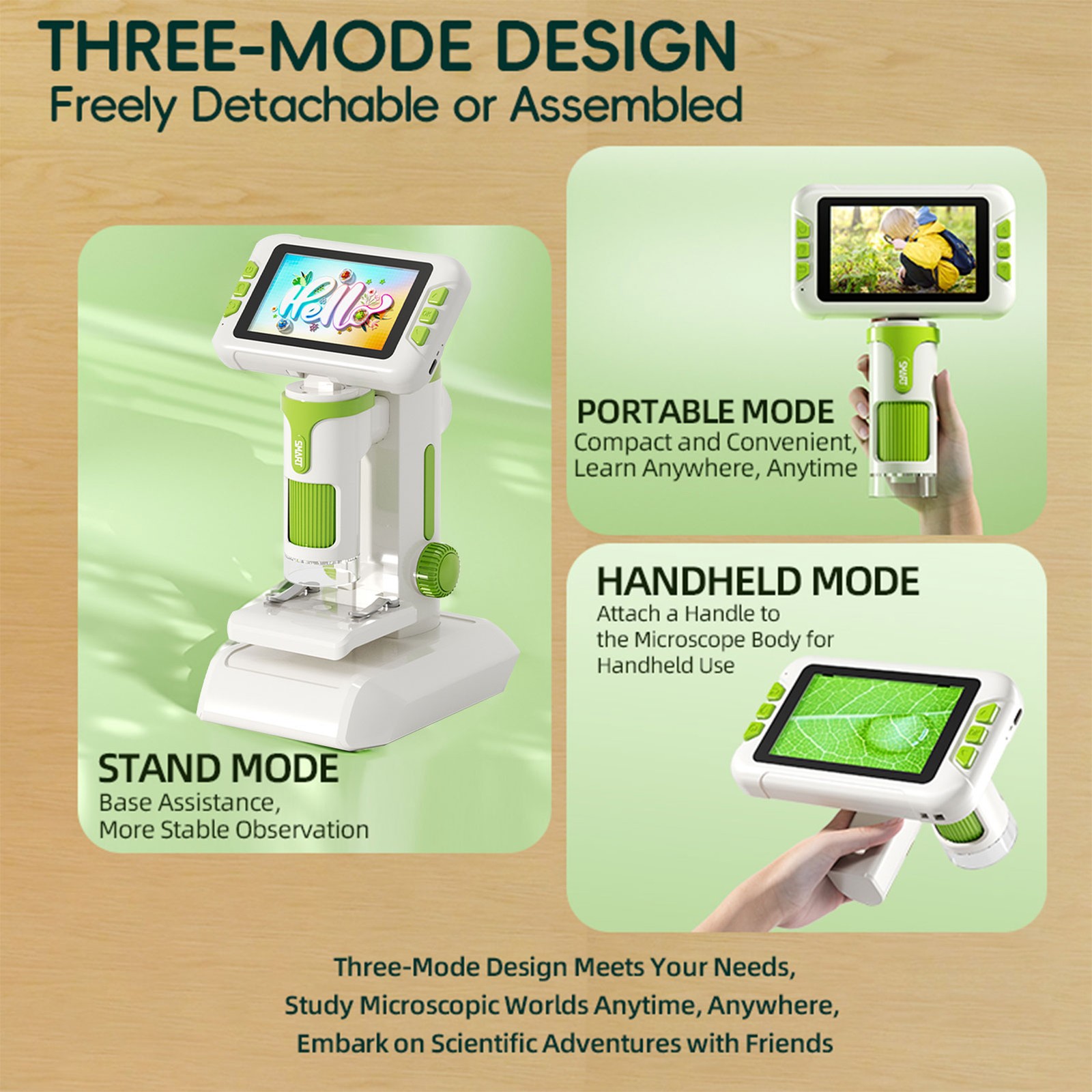 1600X Kids Digital Microscope - 4" 1080P Screen, Handheld Portable Science Kit