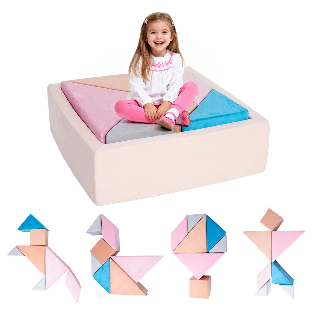 Tangram Puzzle Modular Kids Play Couch, Buildable Fort & Explorer Sofa