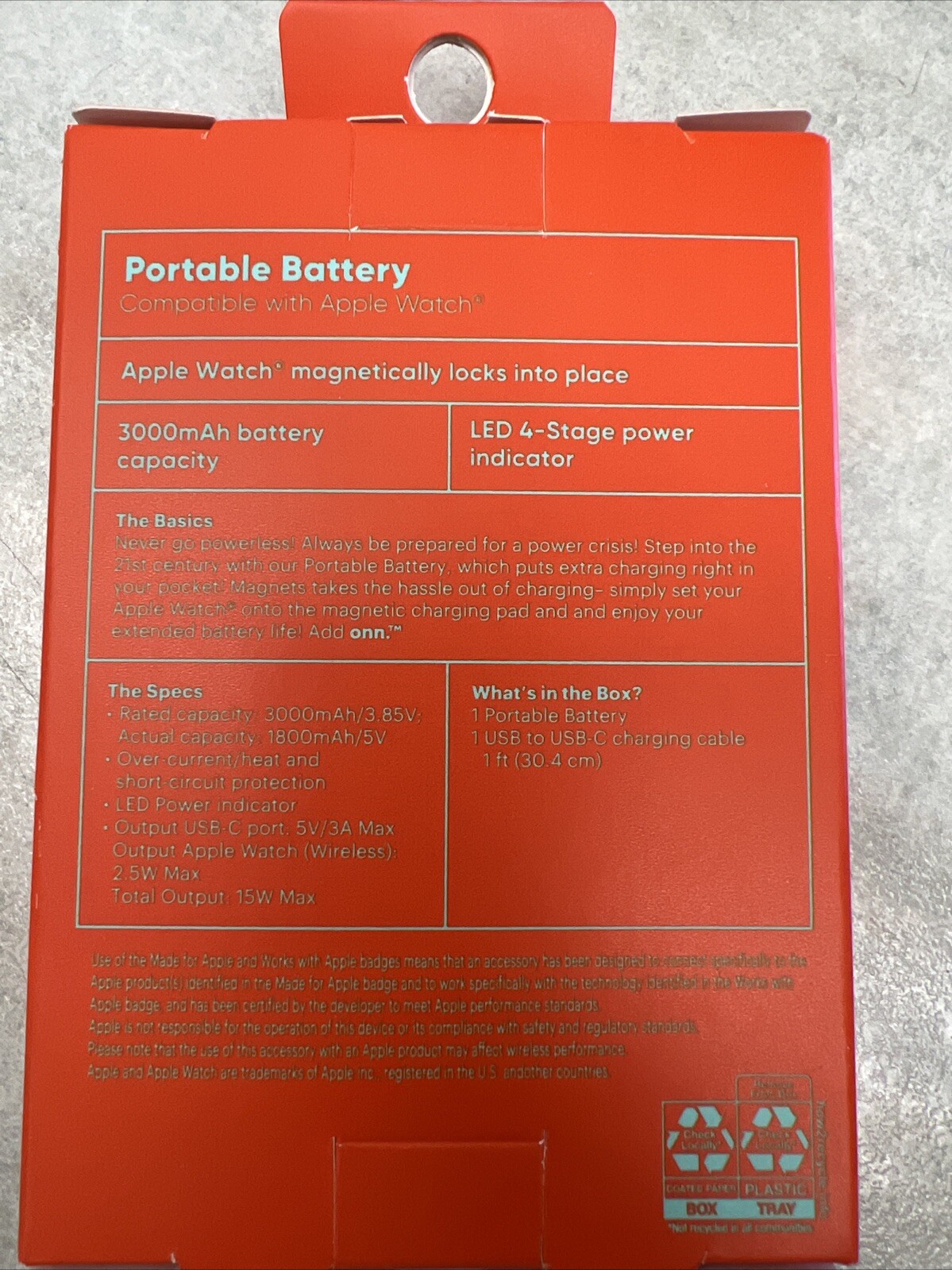 Add Onn- Portable Battery - Compatible Apple Watch....NEW!!!....FREE S&H!!!
