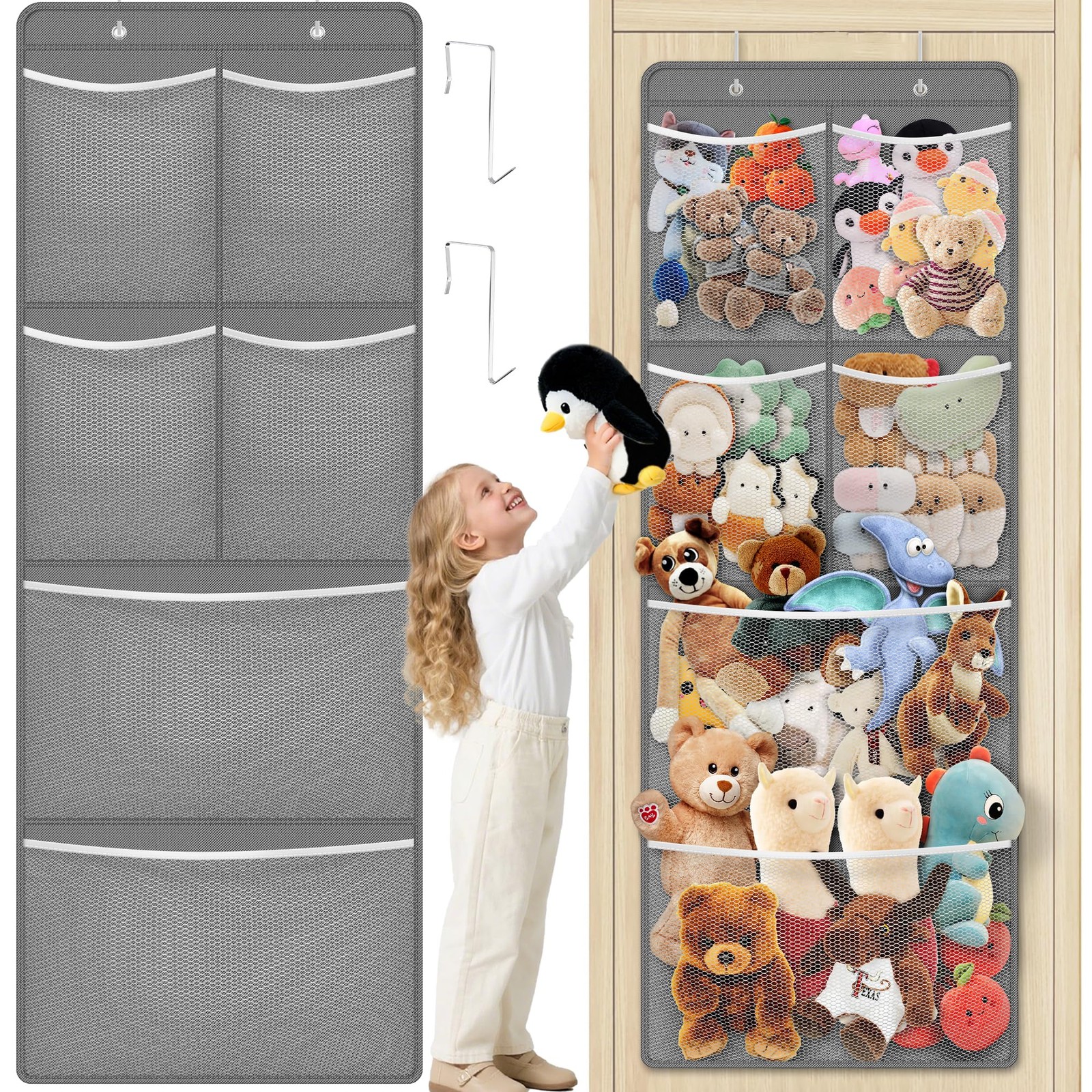 Animal Storage - Large Over the Door Organizer with 6 Expandable Mesh Pockets...
