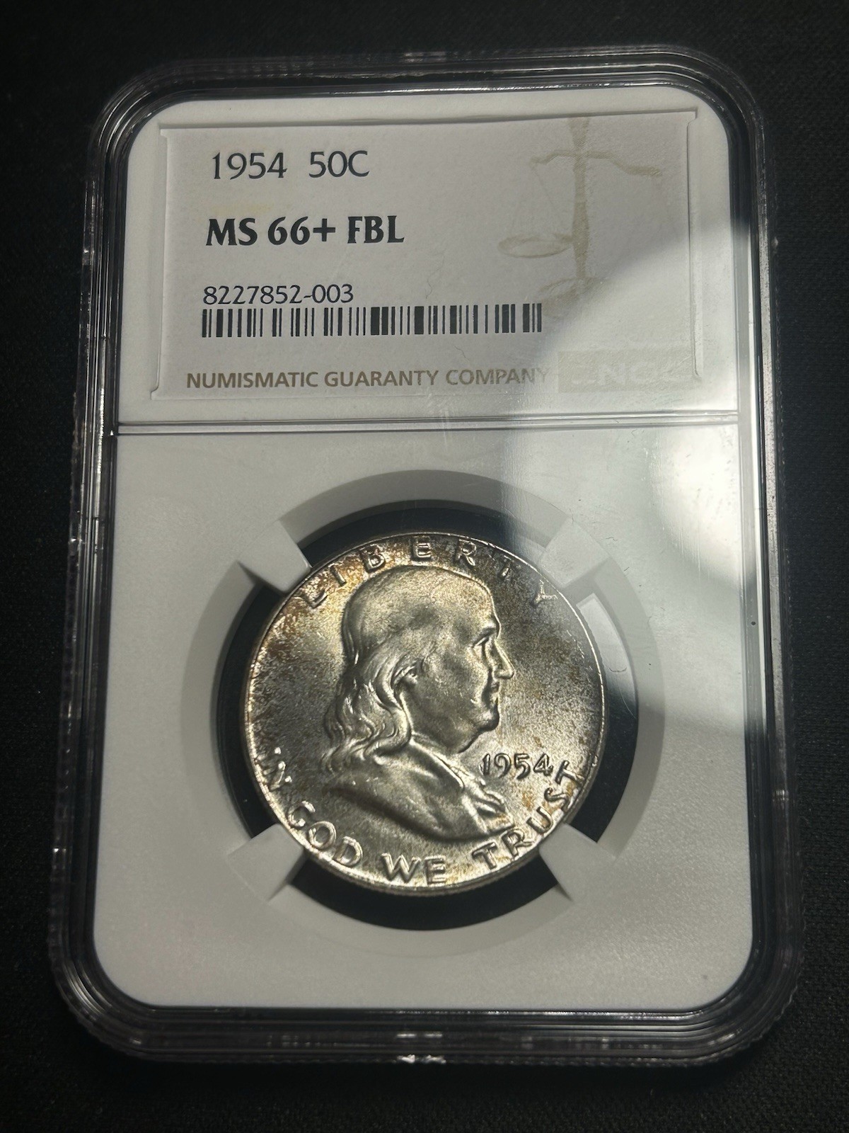 1954 Franklin Half Dollar NGC MS66+ FBL