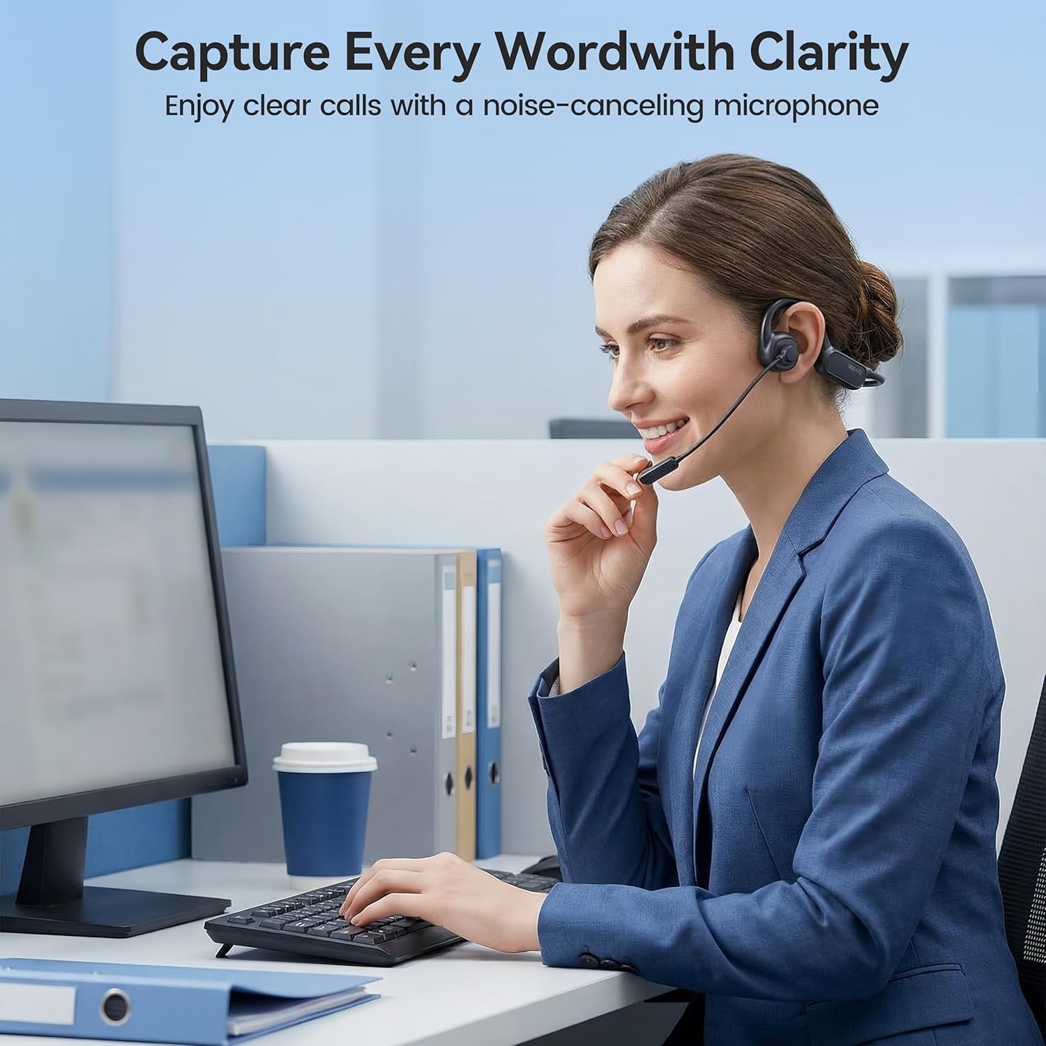 Noise Cancelling Wireless Headset - 5.4 Bluetooth, 20H Talk Time, Ideal for Work