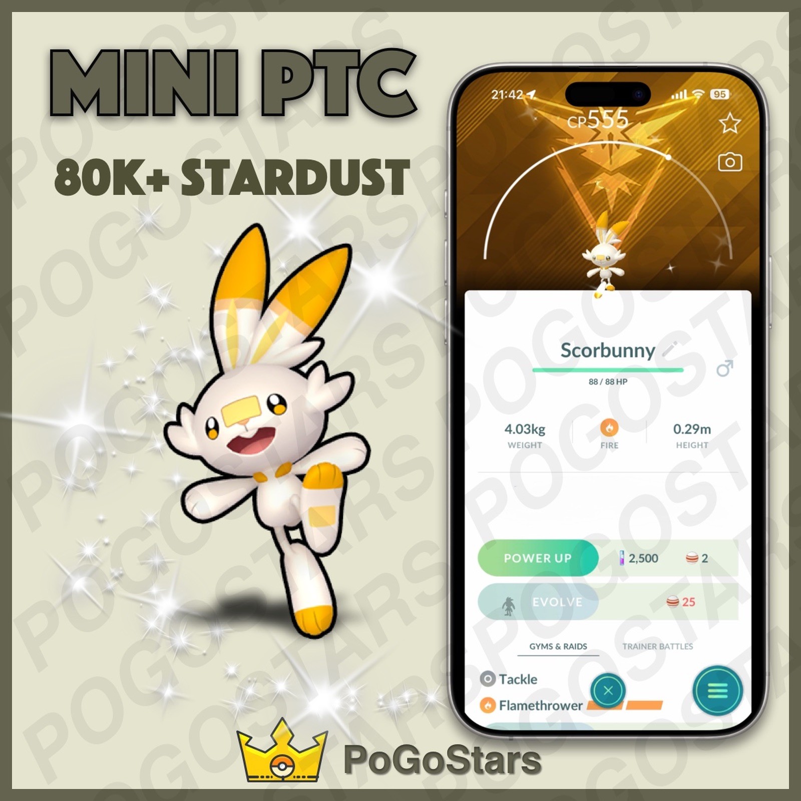 Pokémon PTC Go - Shiny Scorbunny - Team Instinct✨Special Background✨