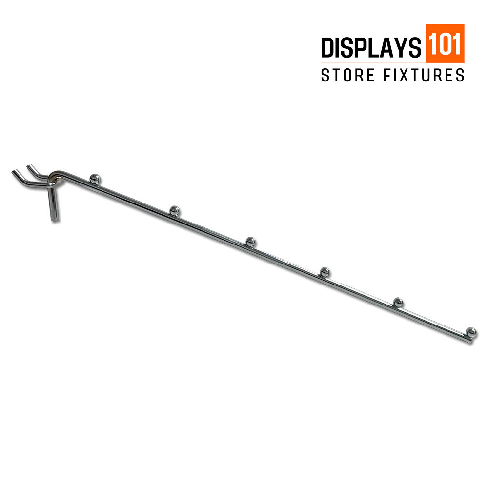 14" Pegboard Faceout Waterfall Hook - 6-Ball Stops, Chrome Finish for Retail