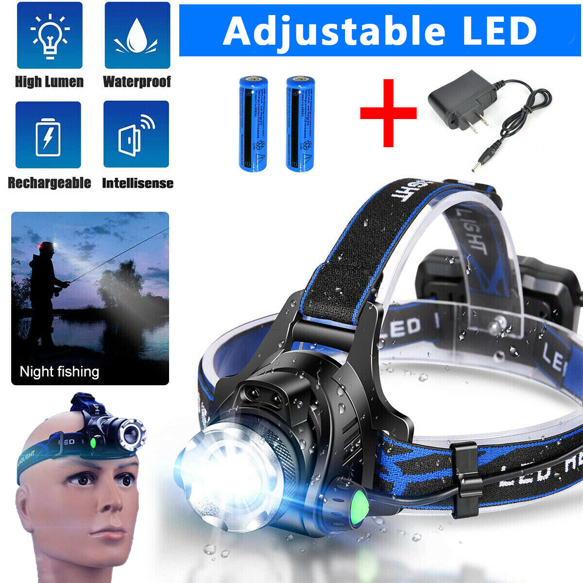 High Power 99000000LM Super Bright Headlamp LED Rechargeable Security Headlight