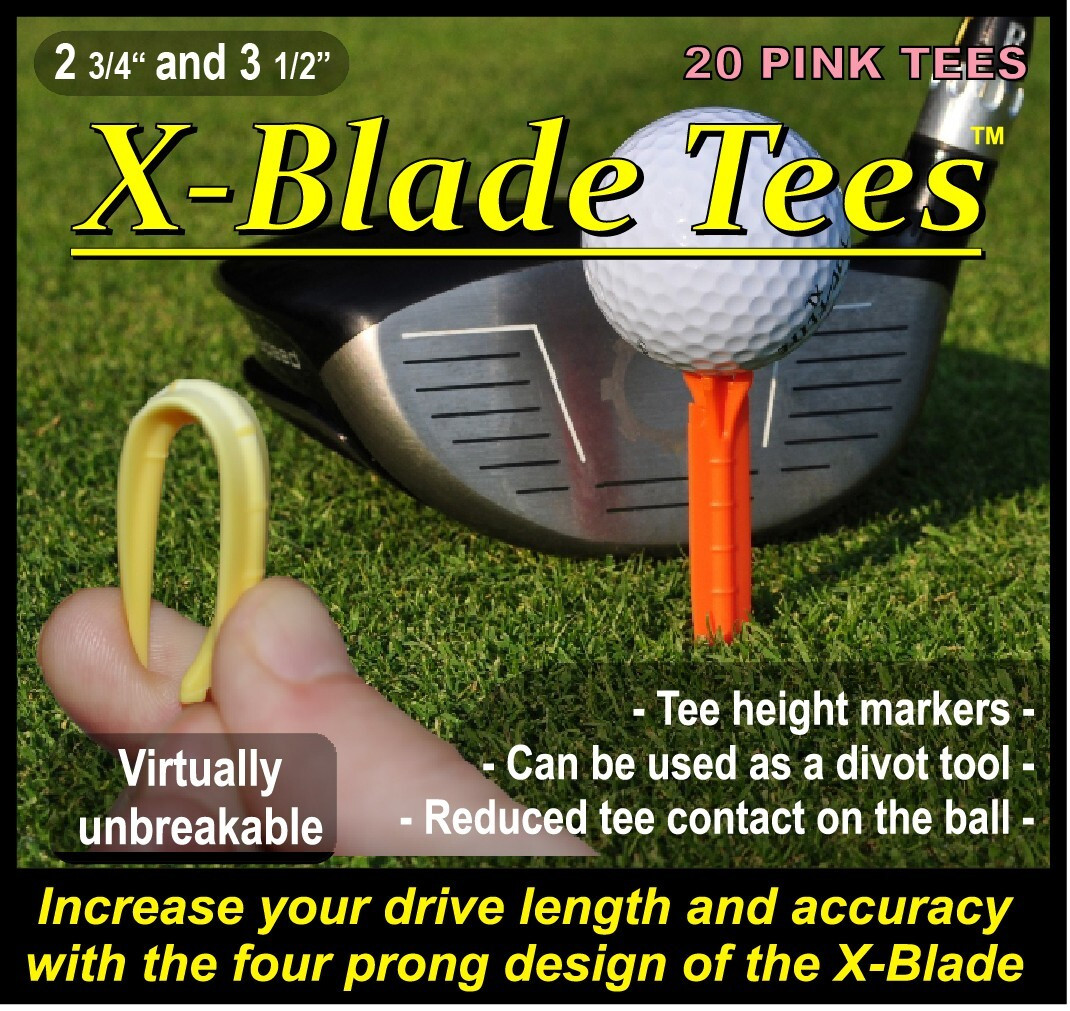 X BLADE GOLF TEES - Unbreakable plastic 3 1/2" - PINK (other colors available)