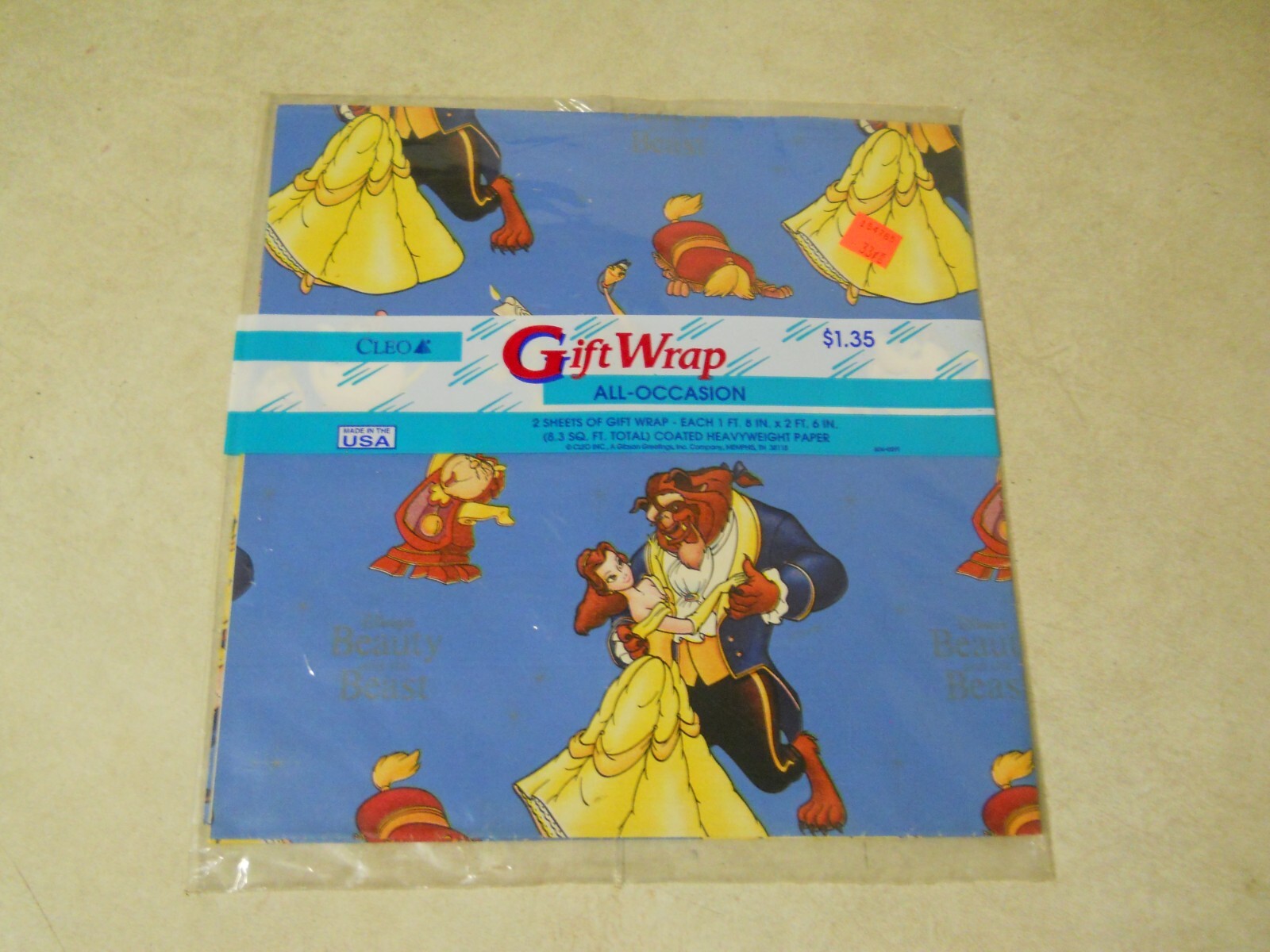 Vintage Disney’s Beauty and the Beast Gift Wrap 2 Sheets, New Sealed!