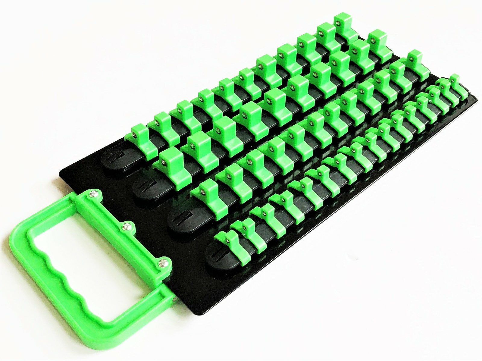 48pc GOLIATH INDUSTRIAL SOCKET STORAGE TRAY RAIL HOLDER 1/4 3/8 1/2 GREEN SSTG