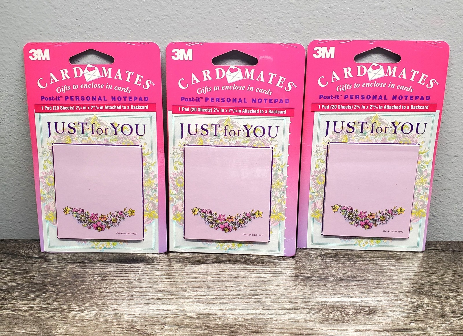 Vintage 1992 Post it 3M Card Mates Personal Notepad Just For You Lot Of 3 NOS