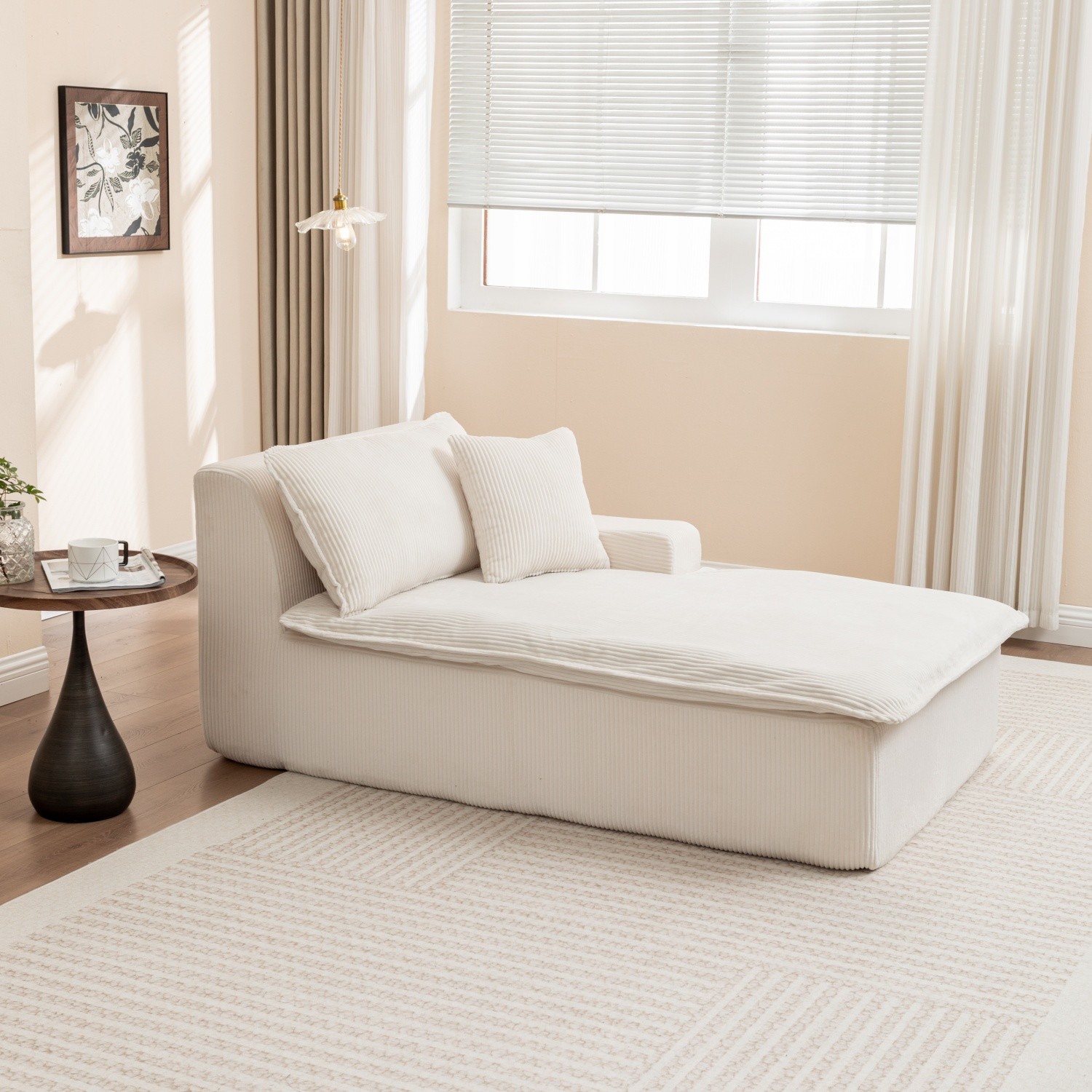 Modern Single Upholstered Chaise Lounge Chair w/ Left Armrest for Living Room