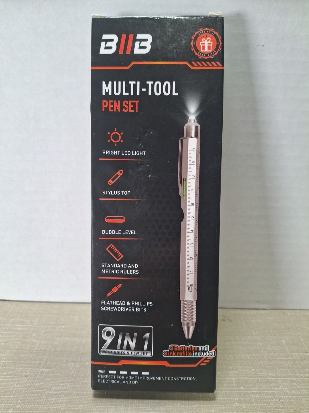 BIIB Gifts for Men 9 in 1 Multitool Pen, Stocking 7 Piece Set, Silver