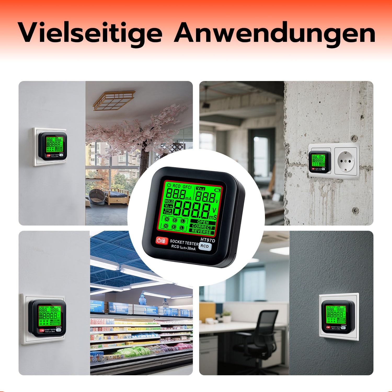 Socket Tester, Socket Tester with RCD Test and LCD Voltage Display, 6 Ar...