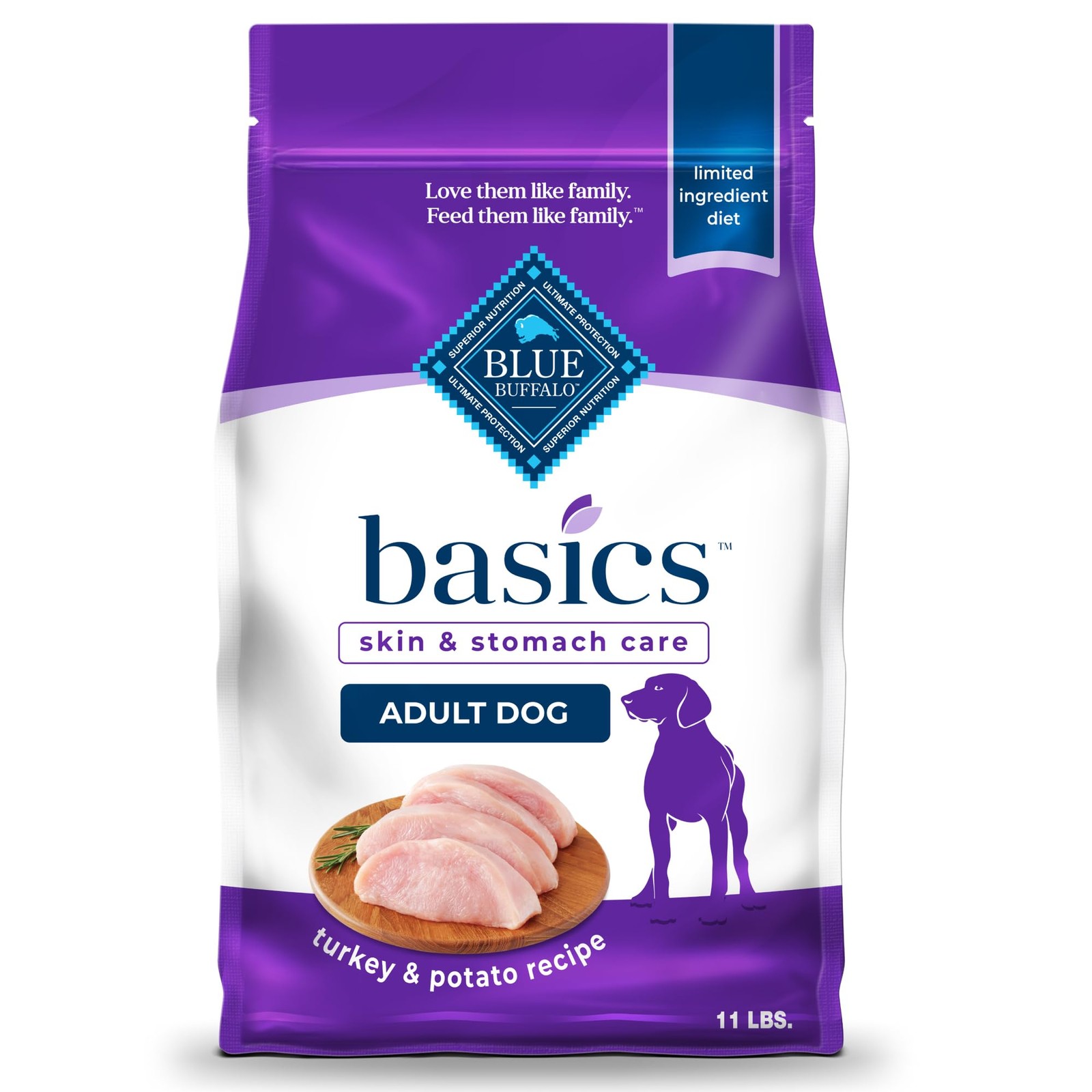 Blue Buffalo Basics Adult Dry Dog Food, Skin & Stomach Care, Limited Ingredient,