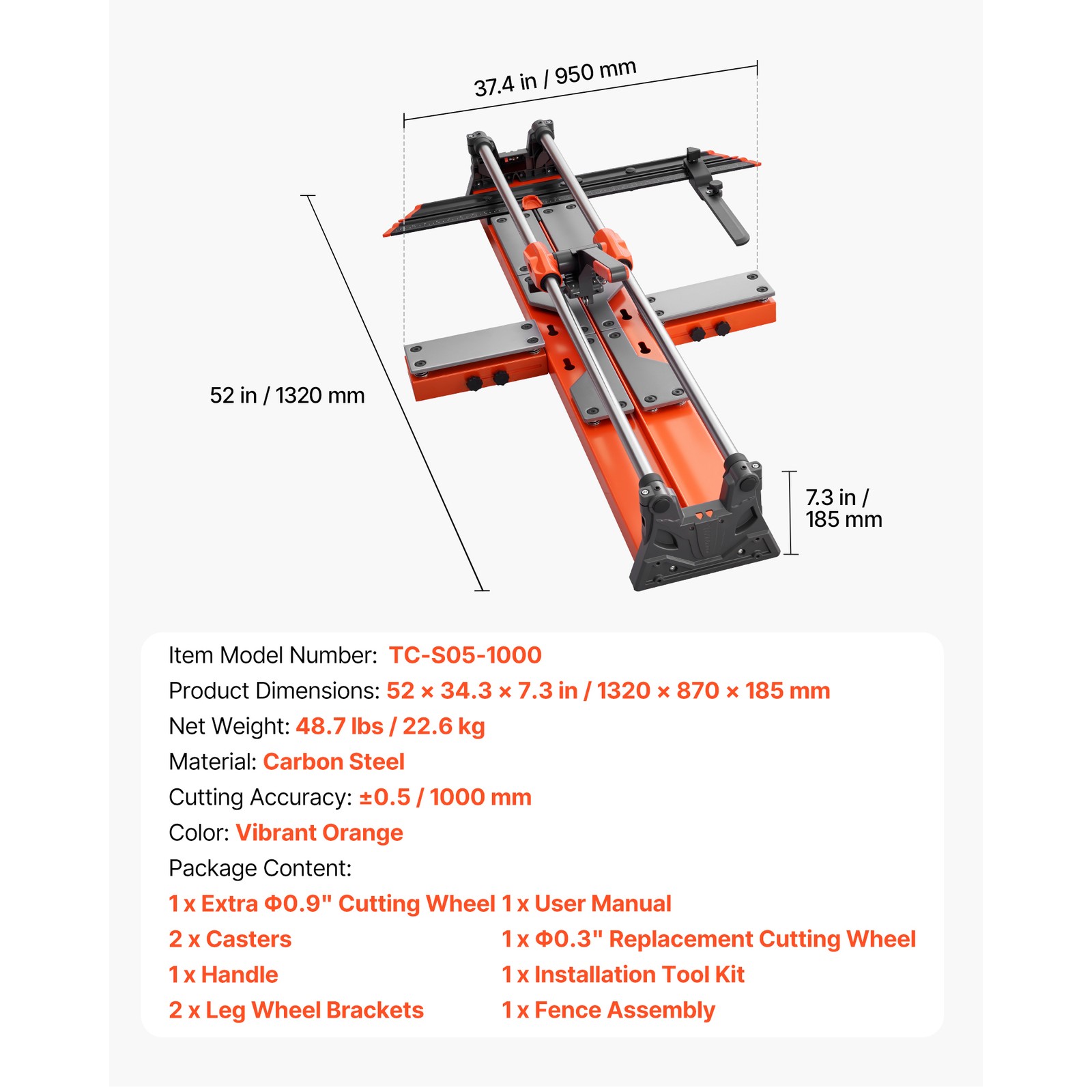 Uimoso 39.4-Inch Manual Tile Cutter with Enhanced Sliding Head and Spring Base