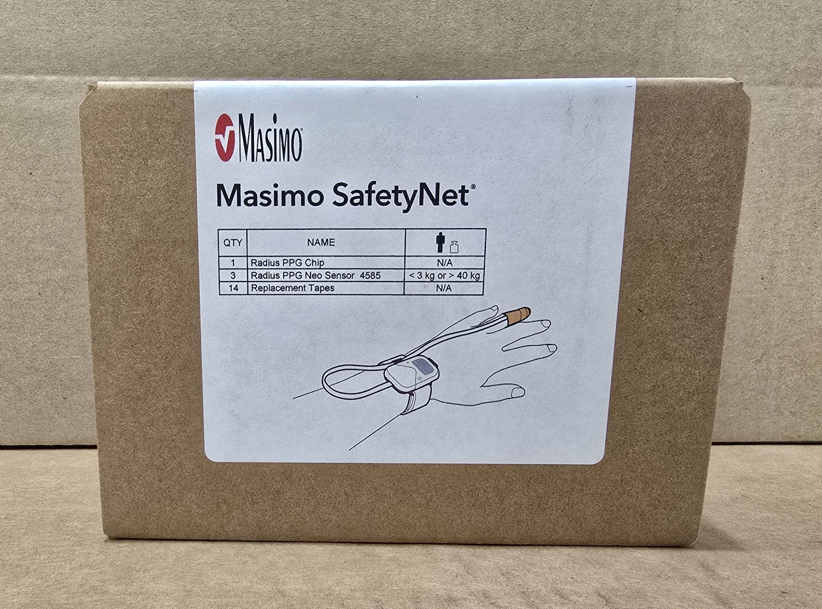 Masimo Safetynet 4736 Pulse Oximeter Kit with Radius PPG Chip,Sensor,& Repl Tape