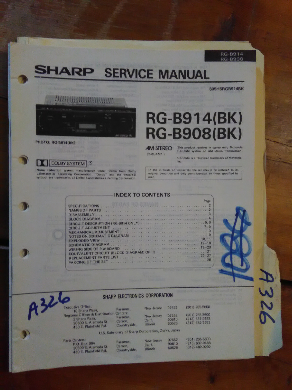 Sharp rg-b914 b908 Service Manual Original Repair Book stereo tape deck player