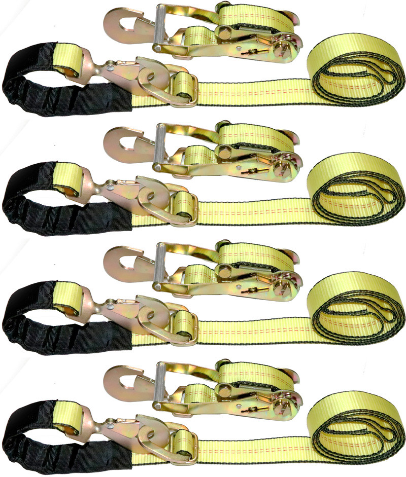 (4 PACK) 2" x 8' Axle Strap Ratchet Tie Down with Snap Hook- Tow Strap Ratchet