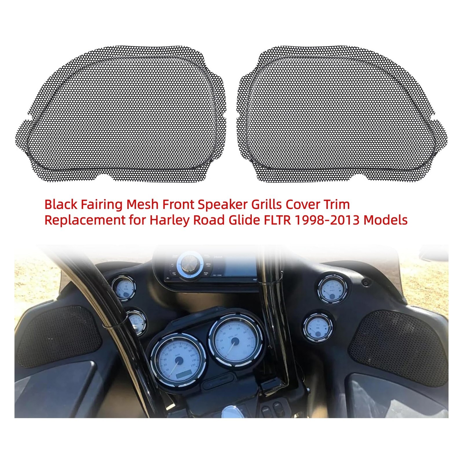 Fairing Mesh Front Speaker Grills Cover Trim Replacement for Harley Road Glide