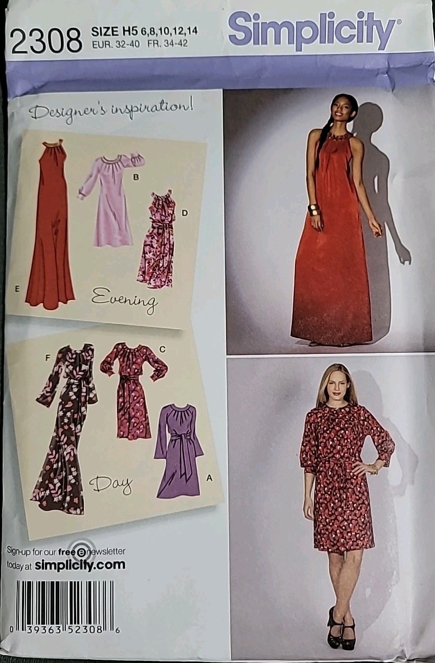 Sewing Pattern Simplicity 2308 Misses Petite Dress In Two Lengths Size 6 to 14