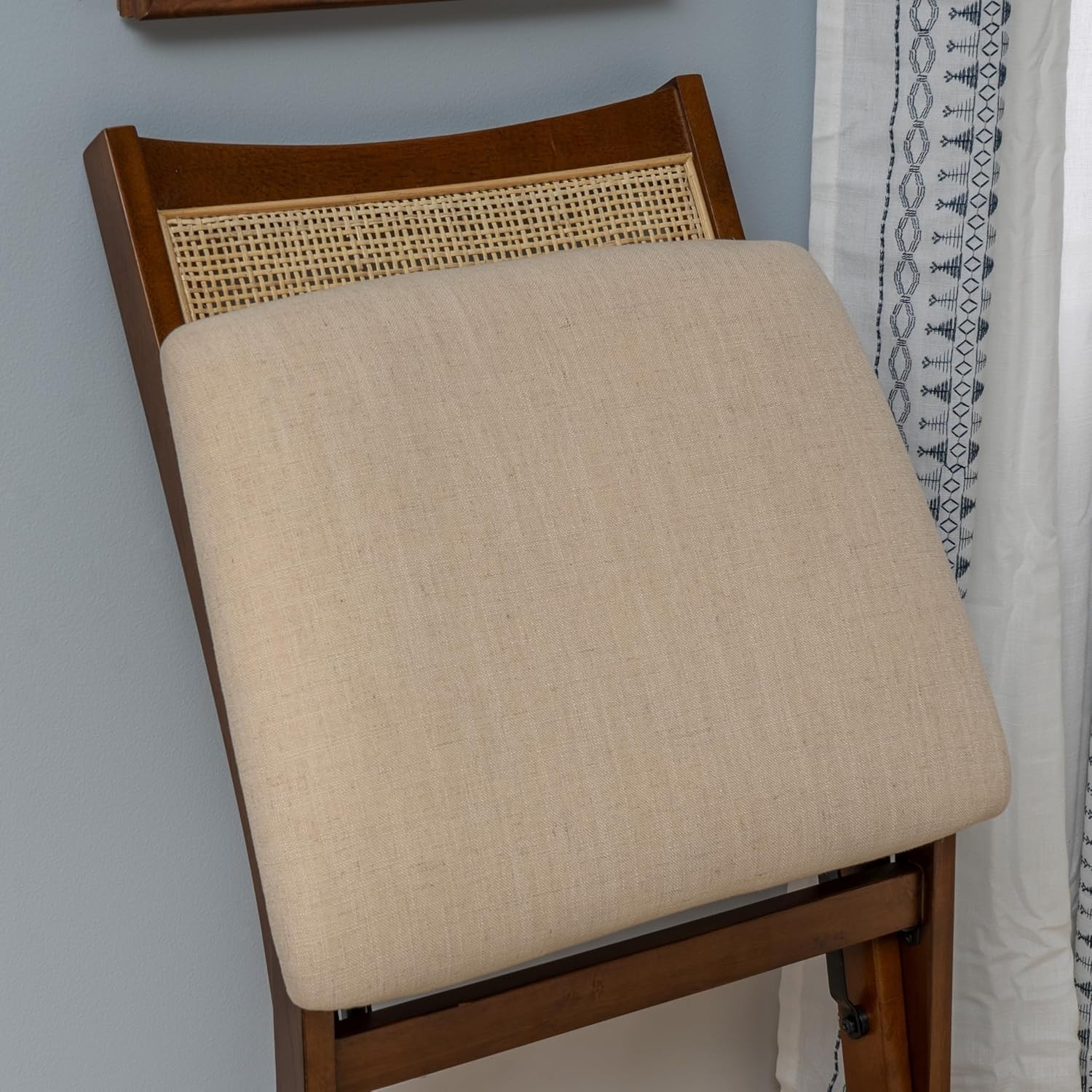 Stylish Brown Rattan Cane Foldable Wooden Dining Side Chair - Fully Assembled